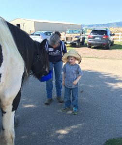 Jake Duffy meets Dinah the horse at a Deaf + Autism Family Day at Happy Dog Ranch. 
